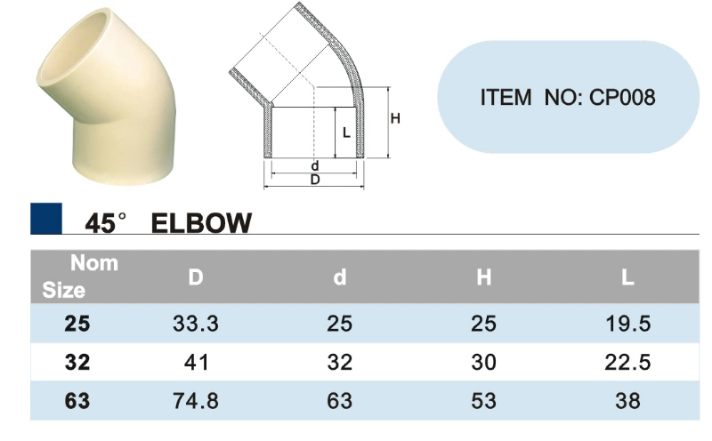 Era CPVC 45 Elbow CPVC DIN Standard Fitting