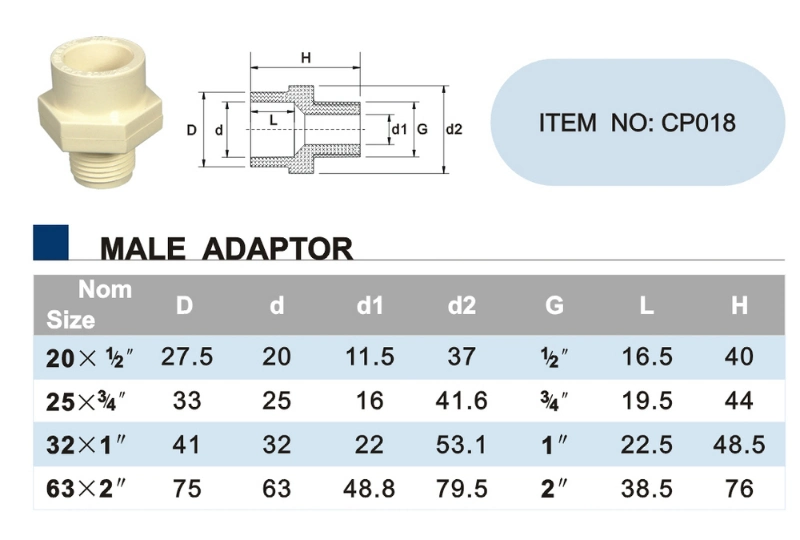 Era Cp018 Male Adaptor CPVC DIN Standard Fittings