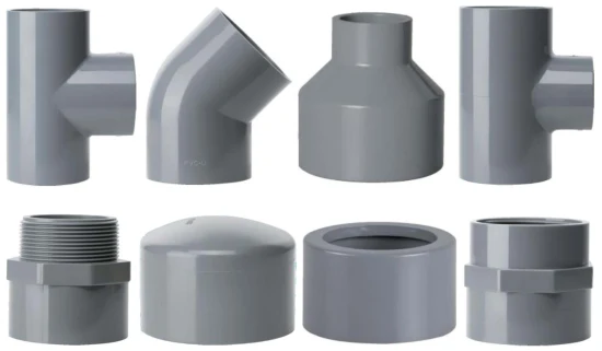 Raccordi per tubi in plastica standard DIN e ASTM Sch80 di alta qualità, giunti e raccordi per tubi in PVC, raccordi per tubi a pressione UPVC per sistemi industriali